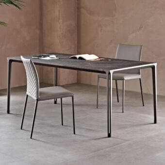 Elegant Cattelan Italia Boulevard Keramik table with dark ceramic Marmi top and embossed lacquered aluminum legs