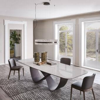 Sophisticated Cattelan Italia Butterfly table with alabastro marmi ceramic top and titanium embossed lacquered steel base
