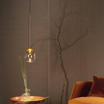 Superior Bonaldo Sofi suspension lamp with warm amber borosilicate glass and burnished brass cylinder