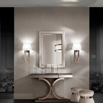 Innovative DV Home Collection Coco ottoman with light beige fabric upholstery and refined gold finish steel insert