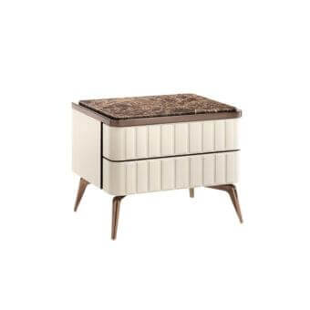 Superior DV Home Collection Hollywood nightstand in noce canaletto wood with light cream lacquered body and brown marble-like top with glossy bronze feet