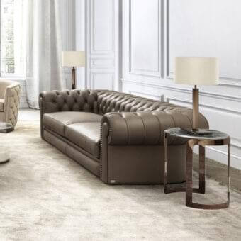 Exceptional DV Home Collection King Chester sofa with supple leather upholstery and distinctive tufted back in muted brown