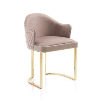 Exceptional DV Home Collection Deco armchair crafted with beech plywood, a wooden seat, and a steel base with golden glossy finish
