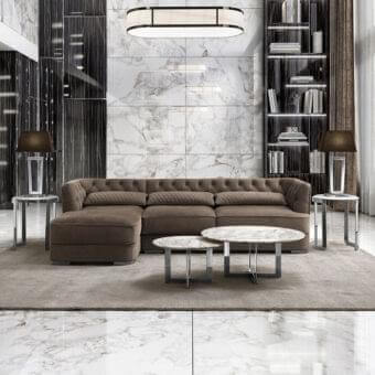 Distinguished DV Home Collection Vogue sectional with soft brown fabric and quilted detailing crafted with a refined tufted finish