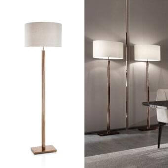Superior DV Home Collection Windsor floor lamp with a glossy bronze metal structure and light beige fabric lampshade