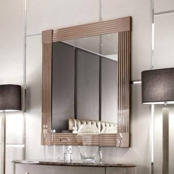 Sophisticated DV Home Collection Windsor mirror crafted in Italy with stainless steel and a beveled brownish central section