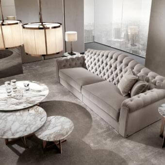 Distinguished DV Home Collection Windsor table lamp with metal structure and cylindrical lampshade in semi-transparent light fabric with marbled base