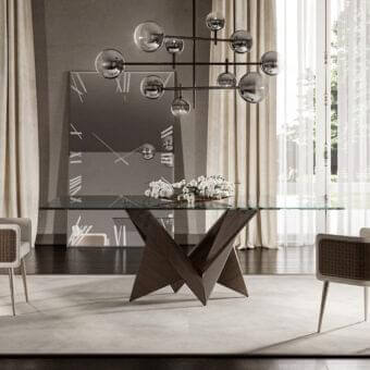 Superior Reflex Bulles XL suspension lamp with bronze metal structure and transparent borosilicate glass spheres reflecting light