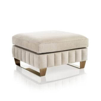 Superior DV Home Collection Beverly ottoman with light beige textile upholstery and quilted base crafted with metal P19 feet