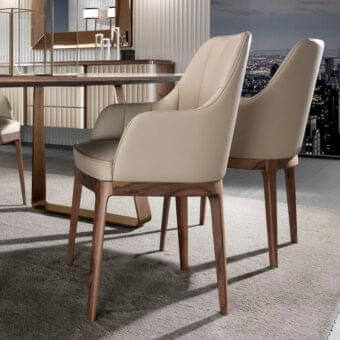 Superior DV Home Collection Charlotte armchair with light beige fabric upholstery and Noce canaletto matt finish