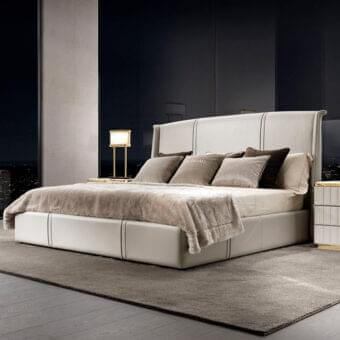 Distinguished DV Home Collection Coco bed with light cream upholstery and smooth finish presents soft curves plus elegant refinement