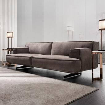 Distinguished DV Home Collection Heritage sofa with refined brown textile upholstery and stylish metal feet