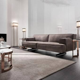 Superior DV Home Collection Heritage sofa with grey textile upholstery and dark piping crafted with a matte finish