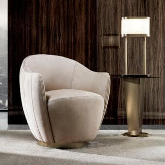 Superior DV Home Collection Hermes lounge chair with light beige textile and golden metal swivel base