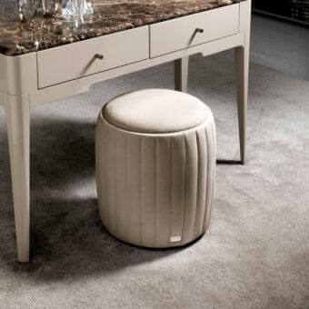 Distinguished DV Home Collection Hermes ottoman with light beige textile upholstery and smooth matte finish