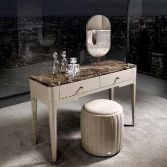 Exceptional Hermes ottoman crafted with beech wood and light beige textile upholstery with smooth matte finish