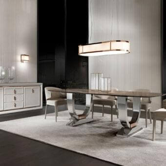 Superior DV Home Collection Hermes table with a transparent brown-toned tabletop and high-end stainless steel base