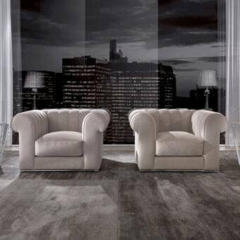 Superior DV Home Collection Kent lounge chair with light beige fabric upholstery and chrome metal base