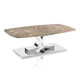 Superior DV Home Collection Kent Plus coffee table with brown and cream marble tabletop and sleek stainless steel base
