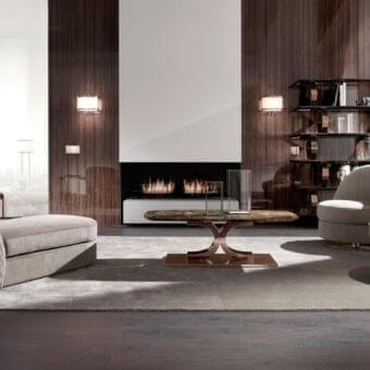 Elegant DV Home Collection Kent Plus coffee table with Ebano Macassar top and glossy mirrored stainless steel base