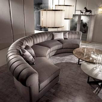 Superior DV Home Collection sofa crafted in Italy with plush goose feather cushions and smooth matte gray textile upholstery