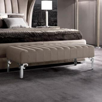 Superior DV Home Collection Post bench with beech wood structure, quilted neutral textile and polished metal legs