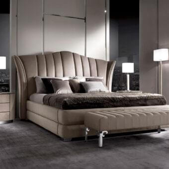 Distinguished DV Home Collection Adler table lamp with light beige fabric and chrome finished metal structure crafted in Italy