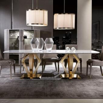 Distinguished DV Home Collection Deco table with stainless steel base and white marble-like tabletop in glossy gold finish
