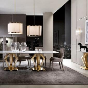 Distinguished DV Home Collection Deco table with glossy lacquered wood and bold gold stainless steel base crafted in Italy
