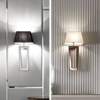 Distinguished DV Home Collection Deco wall lamp with geometric silhouette crafted in textile and sleek silver metallic structure