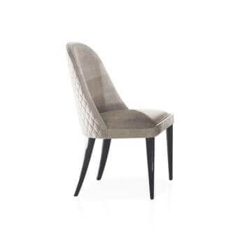 Superior DV Home Collection Windsor chair with light beige quilted textile upholstery and glossy lacquered solid wood legs