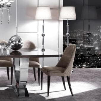 Distinguished DV Home Collection Windsor chair with quilted beige upholstery and cacao walnut finished solid wood legs
