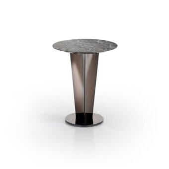 Distinguished DV Home Collection Stanley side table with circular marble top and translucent gradient-toned stainless steel column