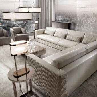 Exceptional DV Home Collection Cooper sectional with light beige fabric upholstery and solid wood structure