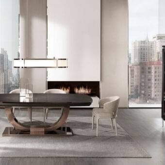 Superior DV Home Collection Heritage table with Cacao Walnut veneer and sleek copper-toned stainless steel finish