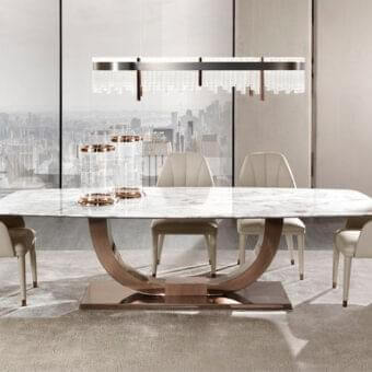 Superior DV Home Collection Heritage table crafted with a refined marble top and luxury stainless steel base in bronze finish