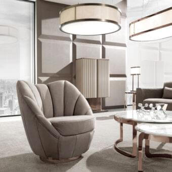 Distinctive DV Home Collection Royal lounge chair with light brown suede upholstery and quilted vertical detailing