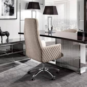 Distinguished DV Home Collection Windsor office armchair with quilted light beige textile and five-point swivel aluminum base