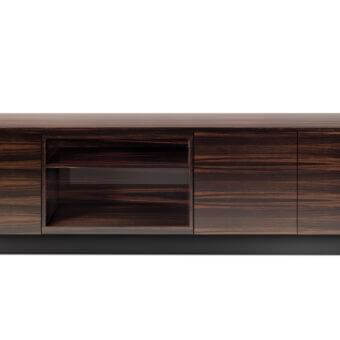 Distinctive 4 Mariani City Sideboard with black walnut wood and lacquered base exhibiting a glossy finish