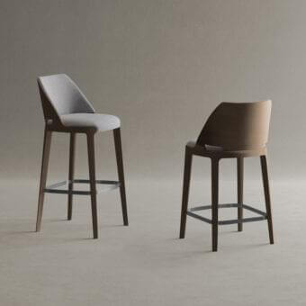 Exceptional Potocco Velis stool with gray upholstery and smooth matte ash wood frame