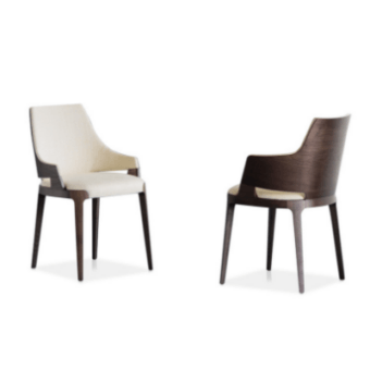 Distinguished Potocco Velis Wood armchair with light textile seat and dark-toned ash wood with matte finish