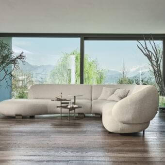 Exceptional Ditre Italia Pacific sectional presents organic forms upholstered in light beige textile with sinuous lines