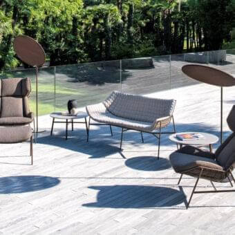 Exceptional Varaschin Summer Set sofa with a bronze powder-coated steel frame and light quilted cushions featuring magnetic fixings