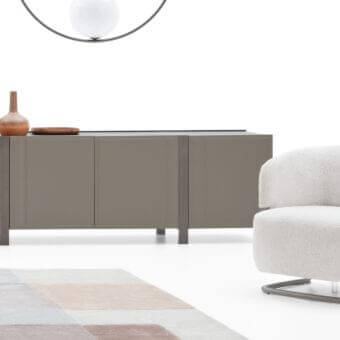 Sophisticated Ditre Italia Beam sideboard with customized taupe wood and an ultra-lightweight frame in matte finish