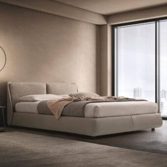 Exceptional Ditre Italia Bend bed with beige textile and leather upholstery and matte finish
