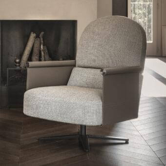 Lavish Ditre Italia Beyl lounge chair with light gray woven textile and matte black painted metal base