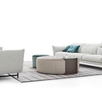 Superior Ditre Italia Clip ottoman with quilted beige textile and light leather base in matte finish