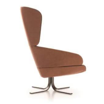 Exclusive Ditre Italia Cut lounge chair with wrap-around seat in light brown leather and dark metal swivel base