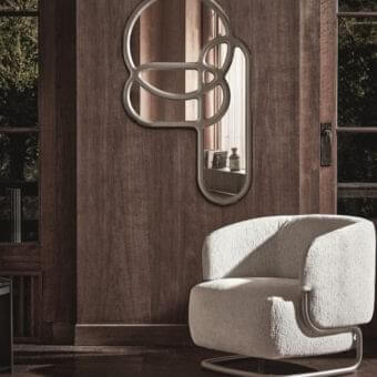 Exceptional Ditre Italia Multitude mirror with round geometrical forms in matte silver or gray finish