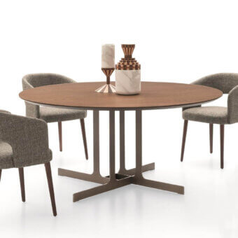 Architectural Ditre Italia Nell table with a smooth brown marble top and airy matte dark gray metal blades